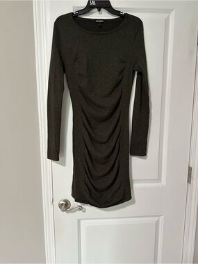 Express Long Sleeve Ruched Bodycon Dress - Olive